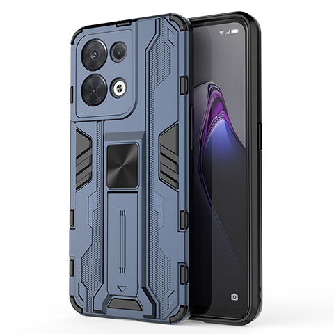 Funda Bumper Silicona y Plastico Mate Carcasa con Magnetico Soporte para Oppo Reno9 Pro 5G Azul