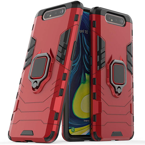 Funda Bumper Silicona y Plastico Mate Carcasa con Magnetico Soporte para Samsung Galaxy A80 Rojo