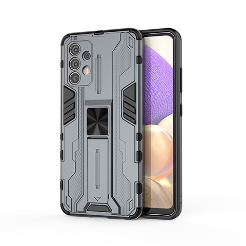 Funda Bumper Silicona y Plastico Mate Carcasa con Magnetico Soporte para Samsung Galaxy M32 5G Gris