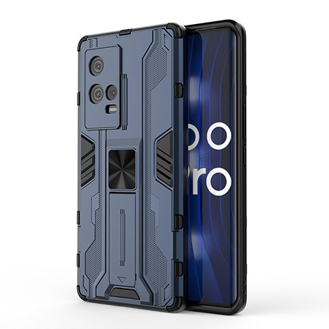 Funda Bumper Silicona y Plastico Mate Carcasa con Magnetico Soporte para Vivo iQOO 8 Pro 5G Azul