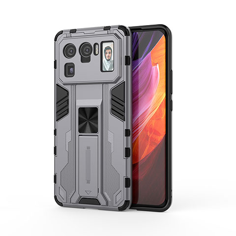 Funda Bumper Silicona y Plastico Mate Carcasa con Magnetico Soporte para Xiaomi Mi 11 Ultra 5G Gris