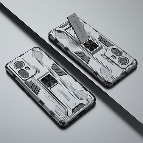 Funda Bumper Silicona y Plastico Mate Carcasa con Magnetico Soporte para Xiaomi Mi 12 5G Gris