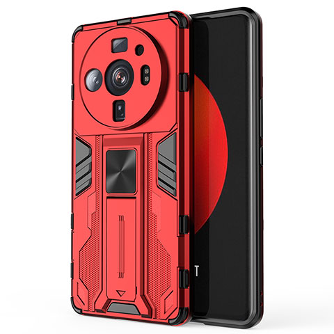 Funda Bumper Silicona y Plastico Mate Carcasa con Magnetico Soporte para Xiaomi Mi 12S Ultra 5G Rojo