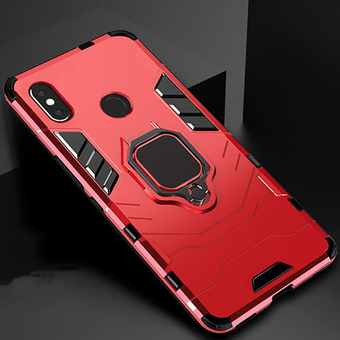 Funda Bumper Silicona y Plastico Mate Carcasa con Magnetico Soporte para Xiaomi Mi 6X Rojo
