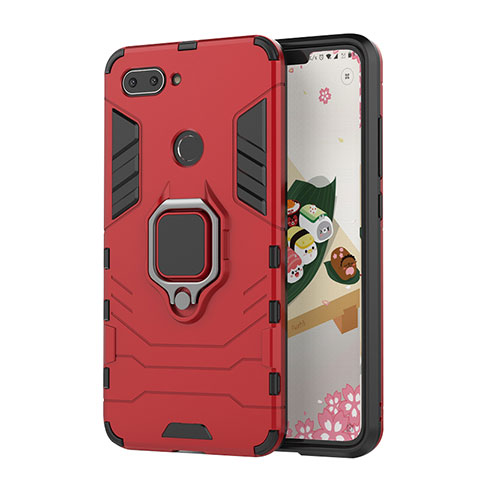 Funda Bumper Silicona y Plastico Mate Carcasa con Magnetico Soporte para Xiaomi Mi 8 Lite Rojo