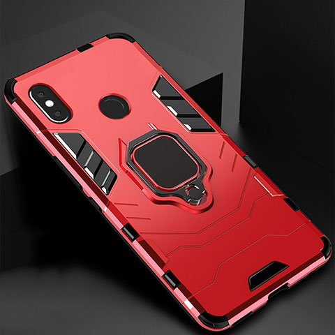 Funda Bumper Silicona y Plastico Mate Carcasa con Magnetico Soporte para Xiaomi Mi A2 Lite Rojo