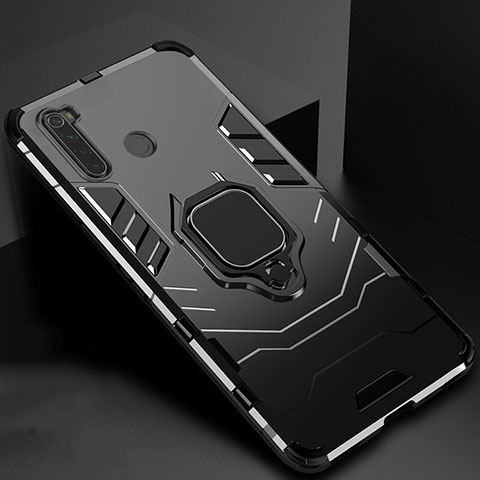 Funda Bumper Silicona y Plastico Mate Carcasa con Magnetico Soporte para Xiaomi Redmi Note 8 (2021) Negro