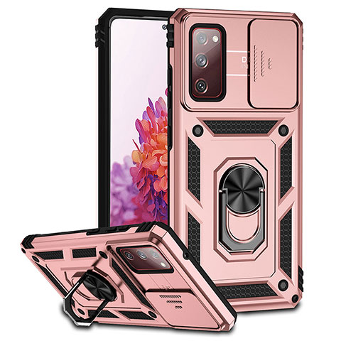 Funda Bumper Silicona y Plastico Mate Carcasa con Magnetico Soporte Q01W para Samsung Galaxy S20 FE (2022) 5G Oro Rosa