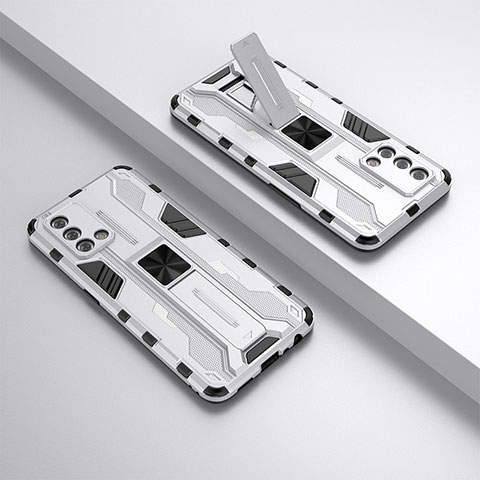 Funda Bumper Silicona y Plastico Mate Carcasa con Magnetico Soporte T01 para Oppo A95 4G Blanco
