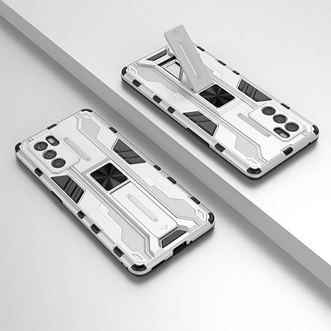 Funda Bumper Silicona y Plastico Mate Carcasa con Magnetico Soporte T01 para Oppo Reno6 Pro 5G India Blanco