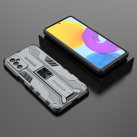 Funda Bumper Silicona y Plastico Mate Carcasa con Magnetico Soporte T01 para Samsung Galaxy M52 5G Gris