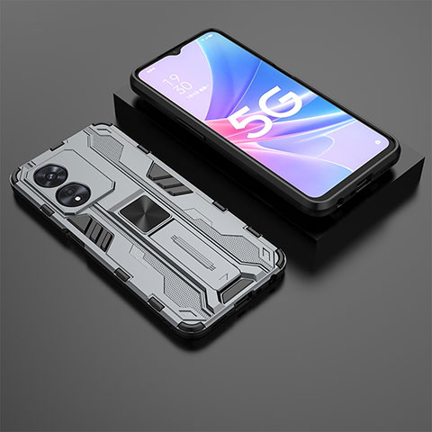 Funda Bumper Silicona y Plastico Mate Carcasa con Magnetico Soporte T02 para Oppo A78 5G Gris