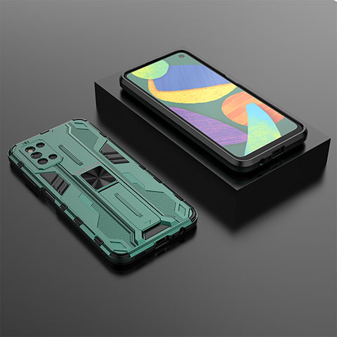 Funda Bumper Silicona y Plastico Mate Carcasa con Magnetico Soporte T02 para Samsung Galaxy F52 5G Verde