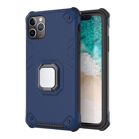 Funda Bumper Silicona y Plastico Mate Carcasa con Magnetico Soporte Z01 para Apple iPhone 11 Pro Azul