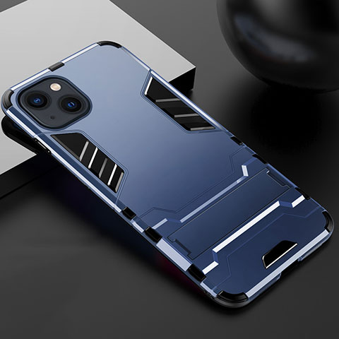 Funda Bumper Silicona y Plastico Mate Carcasa con Soporte A01 para Apple iPhone 13 Azul