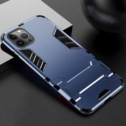 Funda Bumper Silicona y Plastico Mate Carcasa con Soporte A01 para Apple iPhone 14 Pro Azul