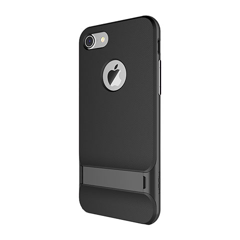 Funda Bumper Silicona y Plastico Mate Carcasa con Soporte A01 para Apple iPhone 7 Negro