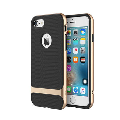 Funda Bumper Silicona y Plastico Mate Carcasa con Soporte A01 para Apple iPhone 7 Plus Oro