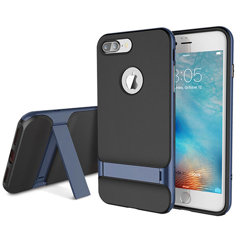 Funda Bumper Silicona y Plastico Mate Carcasa con Soporte A01 para Apple iPhone 8 Plus Azul