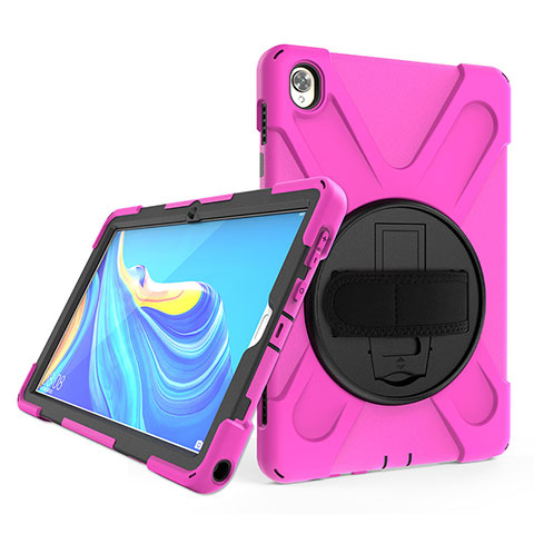 Funda Bumper Silicona y Plastico Mate Carcasa con Soporte A01 para Huawei MatePad 10.8 Rosa Roja