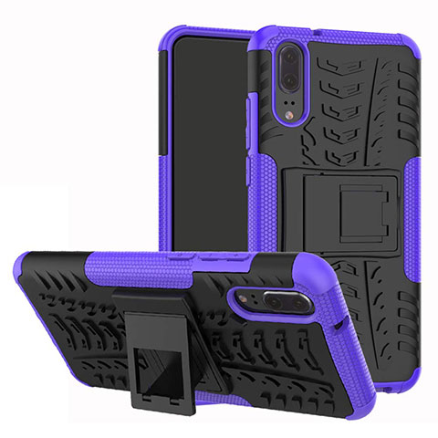 Funda Bumper Silicona y Plastico Mate Carcasa con Soporte A01 para Huawei P20 Morado