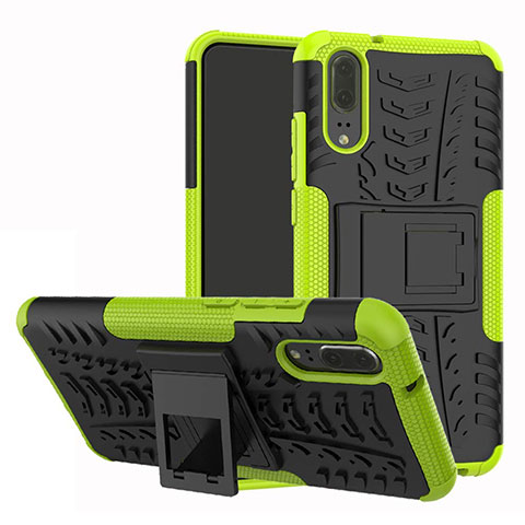 Funda Bumper Silicona y Plastico Mate Carcasa con Soporte A01 para Huawei P20 Verde