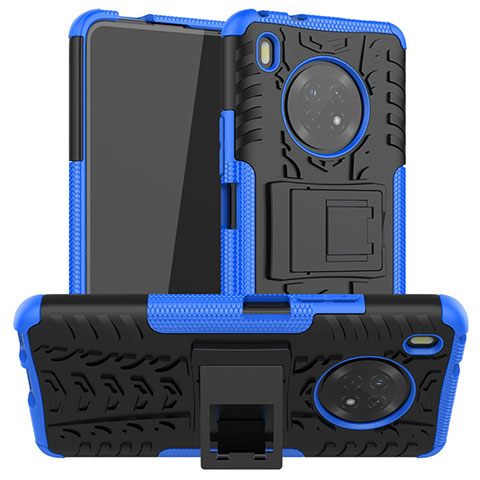 Funda Bumper Silicona y Plastico Mate Carcasa con Soporte A01 para Huawei Y9a Azul
