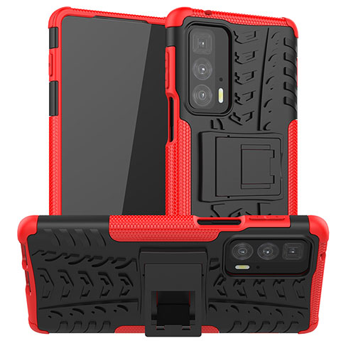 Funda Bumper Silicona y Plastico Mate Carcasa con Soporte A01 para Motorola Moto Edge 20 Pro 5G Rojo