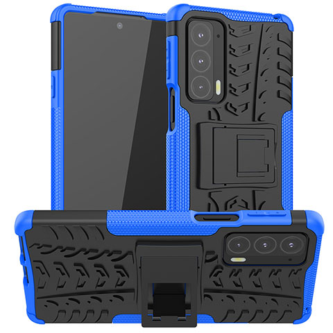 Funda Bumper Silicona y Plastico Mate Carcasa con Soporte A01 para Motorola Moto Edge Lite 5G Azul