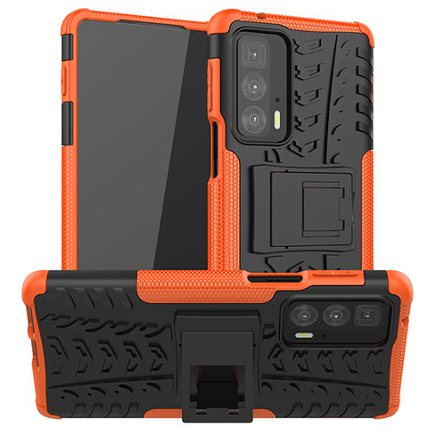 Funda Bumper Silicona y Plastico Mate Carcasa con Soporte A01 para Motorola Moto Edge S Pro 5G Naranja