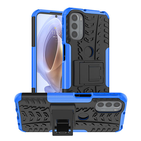 Funda Bumper Silicona y Plastico Mate Carcasa con Soporte A01 para Motorola Moto G31 Azul