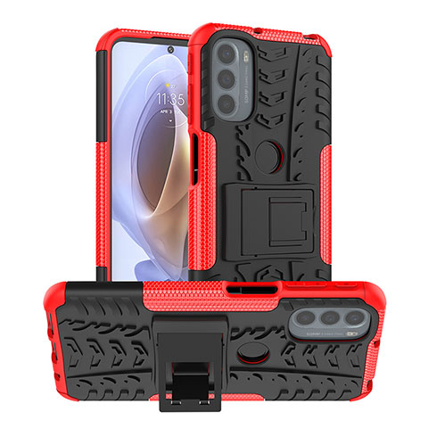 Funda Bumper Silicona y Plastico Mate Carcasa con Soporte A01 para Motorola Moto G31 Rojo