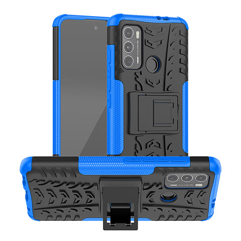 Funda Bumper Silicona y Plastico Mate Carcasa con Soporte A01 para Motorola Moto G60 Azul