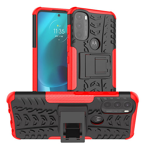 Funda Bumper Silicona y Plastico Mate Carcasa con Soporte A01 para Motorola Moto G71 5G Rojo