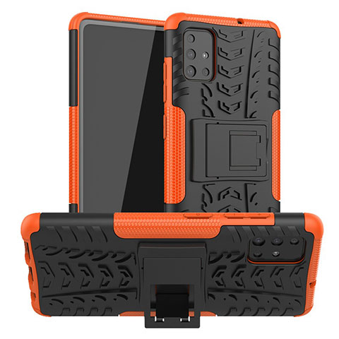 Funda Bumper Silicona y Plastico Mate Carcasa con Soporte A01 para Samsung Galaxy A51 5G Naranja