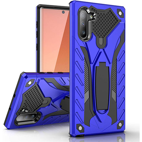 Funda Bumper Silicona y Plastico Mate Carcasa con Soporte A01 para Samsung Galaxy Note 10 5G Azul