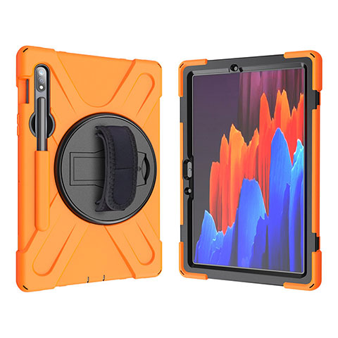 Funda Bumper Silicona y Plastico Mate Carcasa con Soporte A01 para Samsung Galaxy Tab S7 11 Wi-Fi SM-T870 Naranja