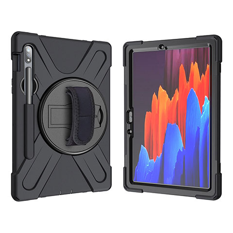 Funda Bumper Silicona y Plastico Mate Carcasa con Soporte A01 para Samsung Galaxy Tab S7 11 Wi-Fi SM-T870 Negro