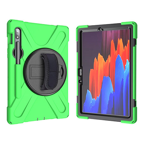 Funda Bumper Silicona y Plastico Mate Carcasa con Soporte A01 para Samsung Galaxy Tab S7 11 Wi-Fi SM-T870 Verde
