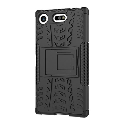 Funda Bumper Silicona y Plastico Mate Carcasa con Soporte A01 para Sony Xperia XZ1 Compact Negro