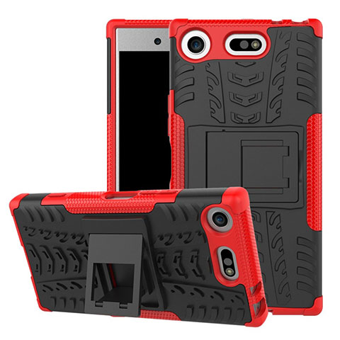 Funda Bumper Silicona y Plastico Mate Carcasa con Soporte A01 para Sony Xperia XZ1 Compact Rojo