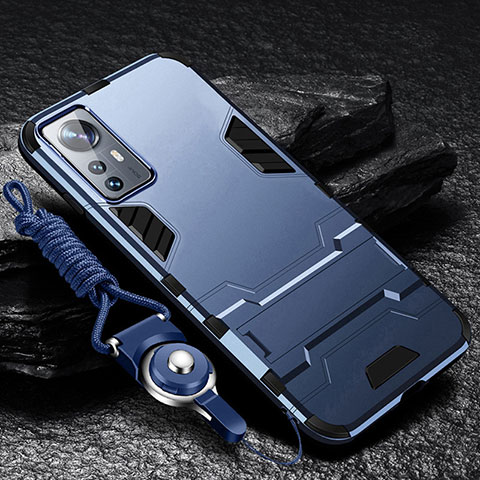 Funda Bumper Silicona y Plastico Mate Carcasa con Soporte A01 para Xiaomi Mi 12 5G Azul