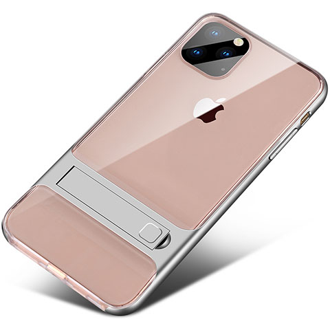 Funda Bumper Silicona y Plastico Mate Carcasa con Soporte A02 para Apple iPhone 11 Pro Max Plata