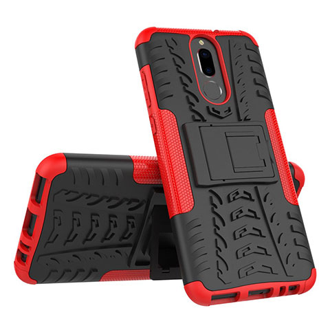 Funda Bumper Silicona y Plastico Mate Carcasa con Soporte A02 para Huawei Mate 10 Lite Rojo