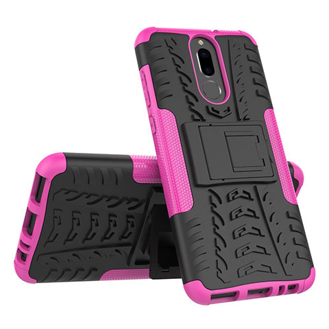 Funda Bumper Silicona y Plastico Mate Carcasa con Soporte A02 para Huawei Mate 10 Lite Rosa Roja