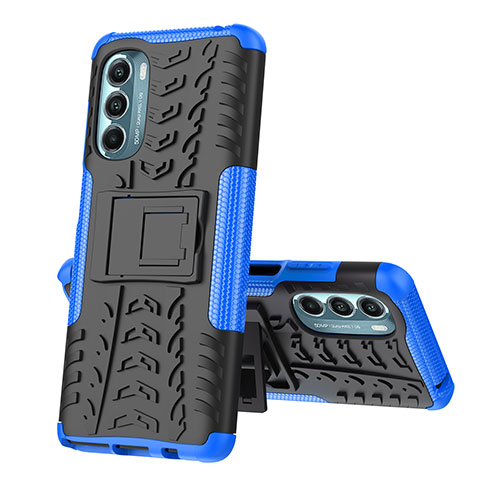 Funda Bumper Silicona y Plastico Mate Carcasa con Soporte A02 para Motorola Moto G Stylus (2022) 4G Azul