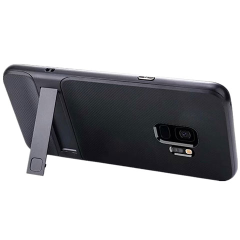 Funda Bumper Silicona y Plastico Mate Carcasa con Soporte A02 para Samsung Galaxy S9 Negro