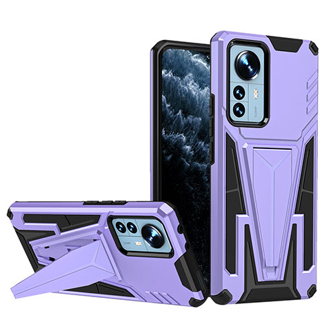 Funda Bumper Silicona y Plastico Mate Carcasa con Soporte A02 para Xiaomi Mi 12S Pro 5G Morado