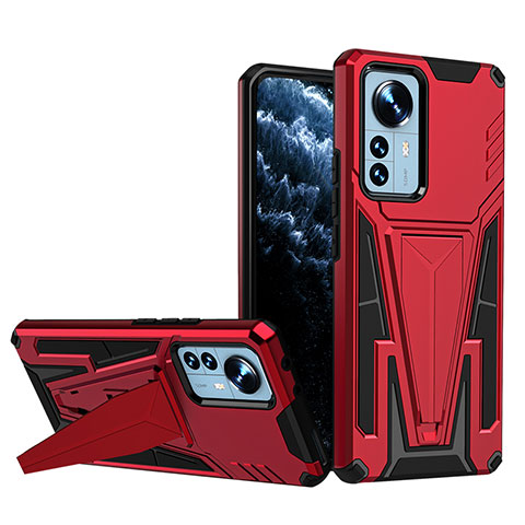 Funda Bumper Silicona y Plastico Mate Carcasa con Soporte A02 para Xiaomi Mi 12S Pro 5G Rojo