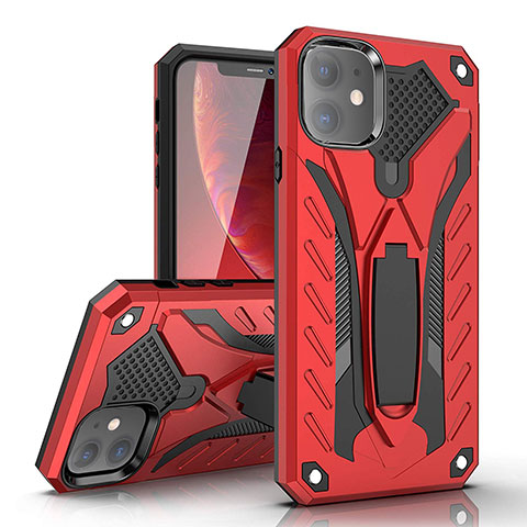 Funda Bumper Silicona y Plastico Mate Carcasa con Soporte A03 para Apple iPhone 11 Rojo